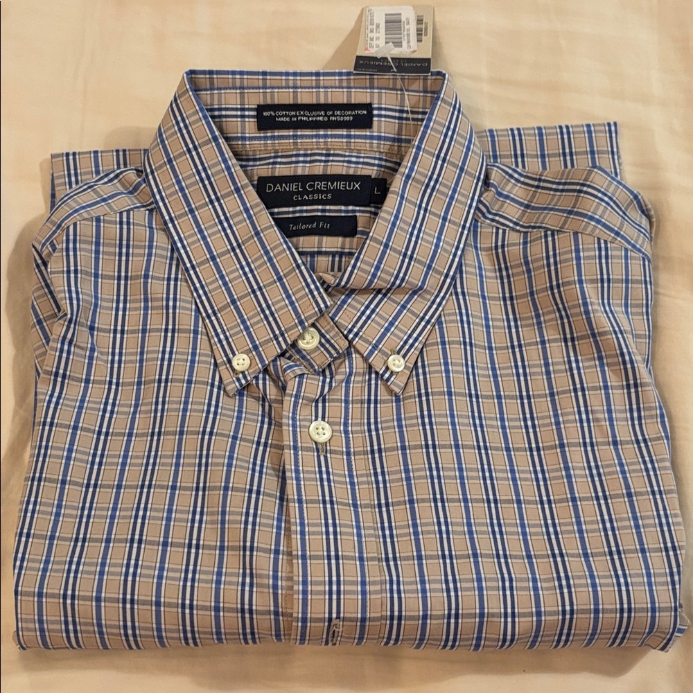 Daniel Cremieux Men's Checkered Blue and Tan Shirt